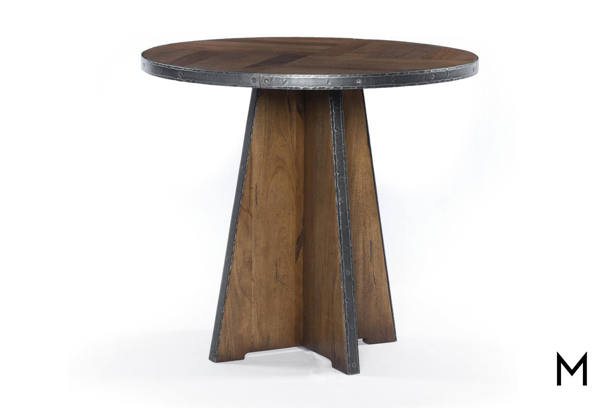 Wooden Round End Table With Metal Edge, Round Table Edge Banding