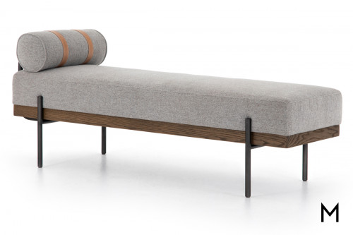 Modern Gray Cushioned Bench with Removable Bolster Pillow