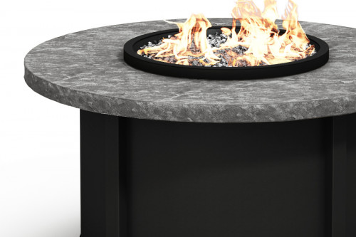 42-Inch Round Siltstone Top Firepit with Round Glass Flame Wind Guard