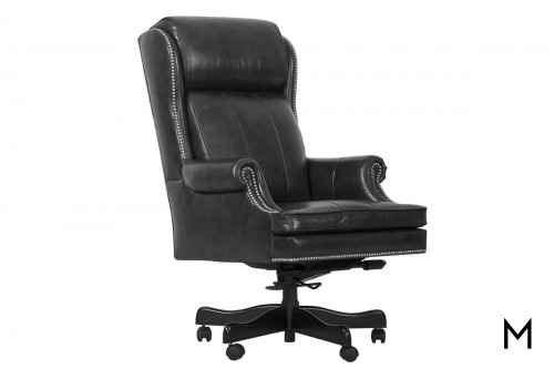 M Collection Executive Leather Desk Chair with Top Grain Leather and Nailhead Trim