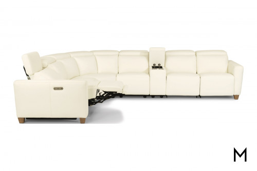 Power Reclining Leather Sectional Sofa with a Central Console