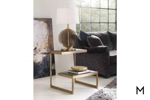 Curata Tiered End Table with Brushed Brass Metal Details