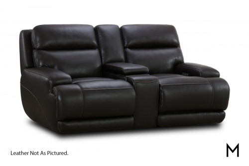 M Collection Powered Leather Reclining Loveseat with Center Console