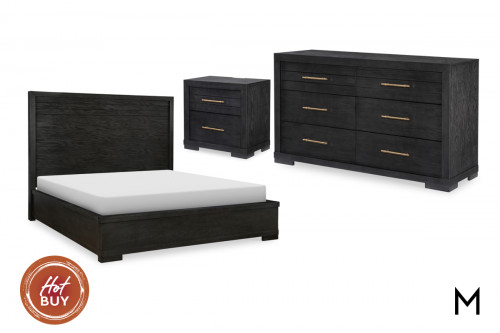 Winton Queen Bedroom Set with Panel Bed, Dresser, and One 2-Drawer Nightstand