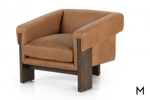 Campinas Leather Accent Chair with Exposed Wood Plank Legs