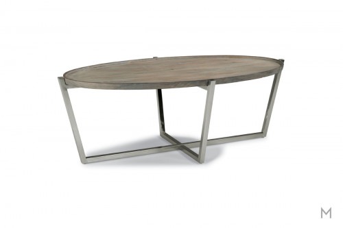 Platform Oval Coffee Table with Weathered Gray Wood Finish
