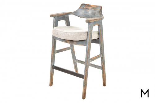 Vintage Rustic Barstool with Light Gray Cushion