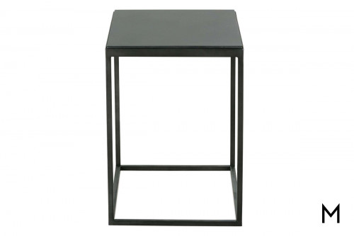 Black Quartz Marble Top End Table with Iron Base