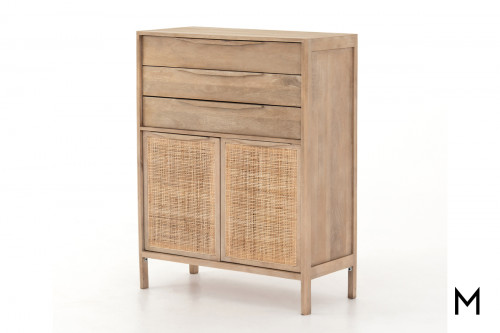 Coastal Woven Cane Tall Dresser with Cane Door Fronts