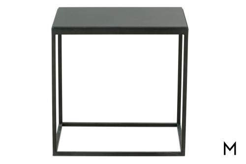 Black Quartz Marble Top End Table with Iron Base