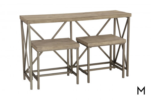 Industrial Sofa Table Set with 2 Stools