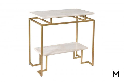 Gloria Two-Tiered Accent Table featuring Marble Top and Gold Finished Base