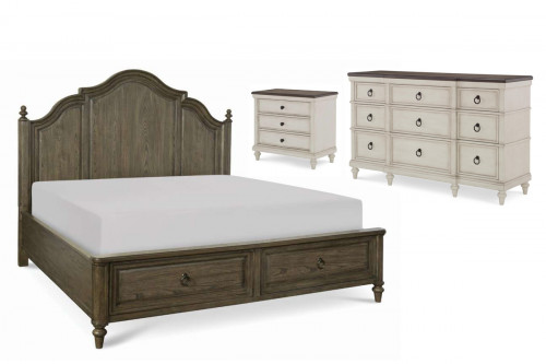 Belvedere Two-Tone King Bedroom Set with Storage Bed, Dresser, and 1 Nightstand