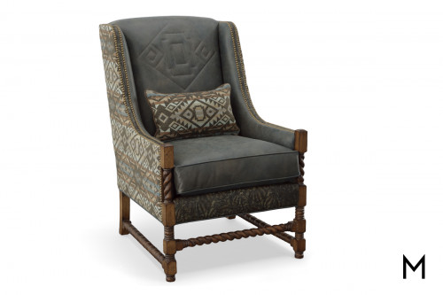 Stewart Wing Chair with Embroidered Leather Back