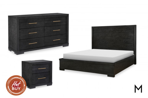 Winton King Bedroom Set with Panel Bed, Dresser, and One 2-Drawer Nightstand