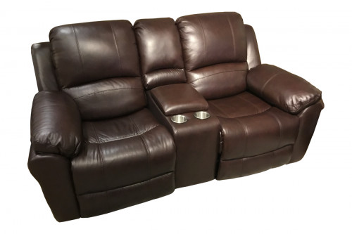 M Collection Ettore Leather Reclining Loveseat with Center Console
