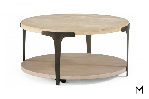 Stone-Top Round Coffee Table with Casters