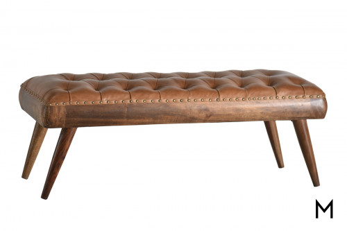 M Collection Chandlee Leather Bench Ottoman with Top-Grain Leather