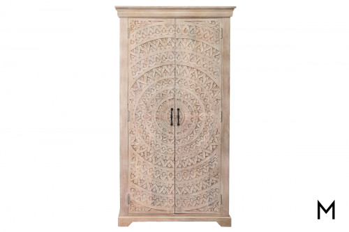 M Collection Cambrie Tall Wine Cabinet with Hand-Carved Door Fronts
