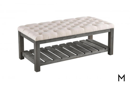 Padded Tufted Bench with Slotted Shelf
