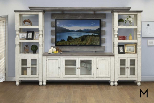 Stone Entertainment Wall Unit with Two-Tone Finish