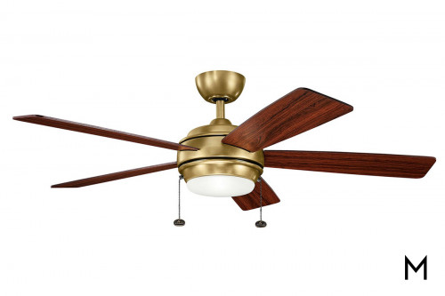 Brass and Wood Lighted Ceiling Fan