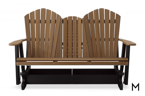 Adirondack Loveseat Glider in Mahogany on Black with Cup Holders
