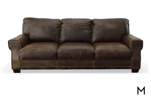 Lisbon Leather Sofa with Top Grain Leather in Cigar Brown