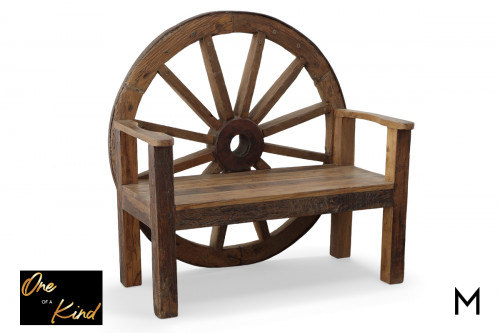 Reclaimed Wagon Wheel Bench