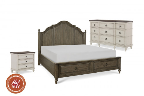 Belvedere Two-Tone Queen Bedroom Set with Storage Bed, Dresser, and 1 Nightstand