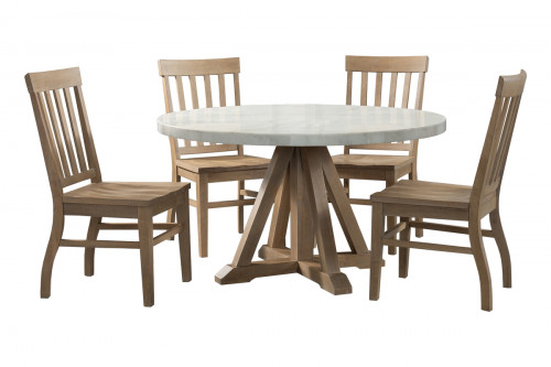 Landsview Round Dining Set with Marble Top and Four Side Chairs