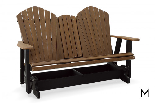 Adirondack Loveseat Glider in Mahogany on Black with Cup Holders