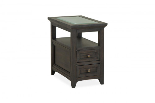 Glass-Top Chairside End Table with Two Drawers