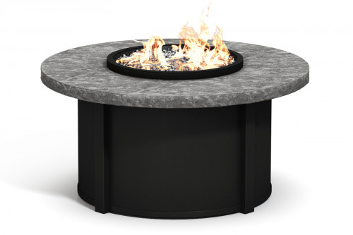 42-Inch Round Siltstone Top Firepit with Round Glass Flame Wind Guard