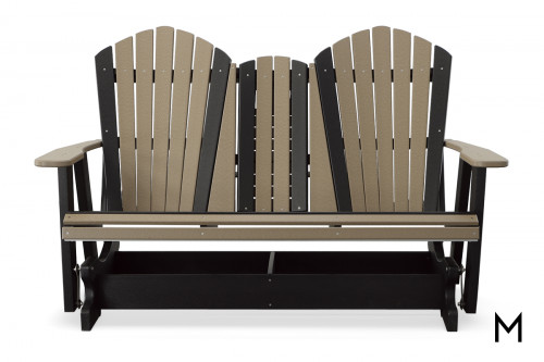 Adirondack Loveseat Glider in Weatherwood and Black with Cup Holders