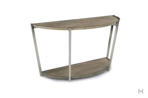 Platform Demilune Console Table with Weathered Gray Wood Finish