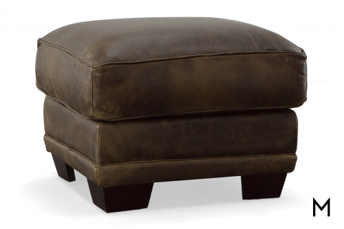 Lisbon Leather Ottoman with Top Grain Leather in Cigar Brown