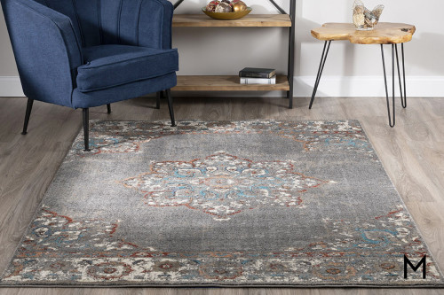 Faded Flowers Area Rug 8' x 11' in Pewter