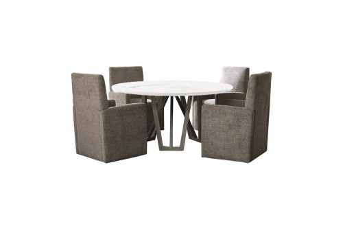 M Collection Port Marin 54" Round Dining Set with Quartz Tabletop and Four Dining Chairs