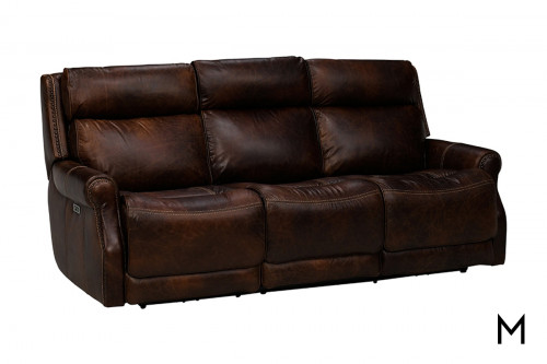 M Collection Vincent Leather Power Reclining Sofa with Two Recliners