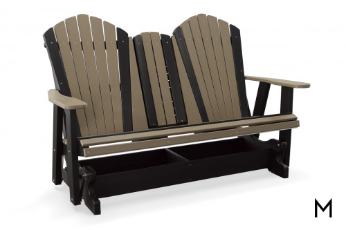 Adirondack Loveseat Glider in Weatherwood and Black with Cup Holders