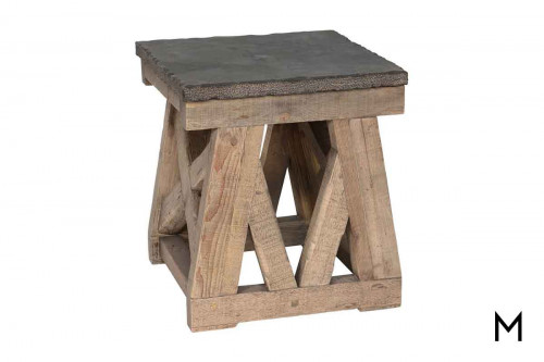 Marbella Square End Table featuring Stone Top and Reclaimed Wood Base