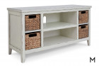Melita White TV Stand with Four Handwoven Baskets Color Thumbnail White