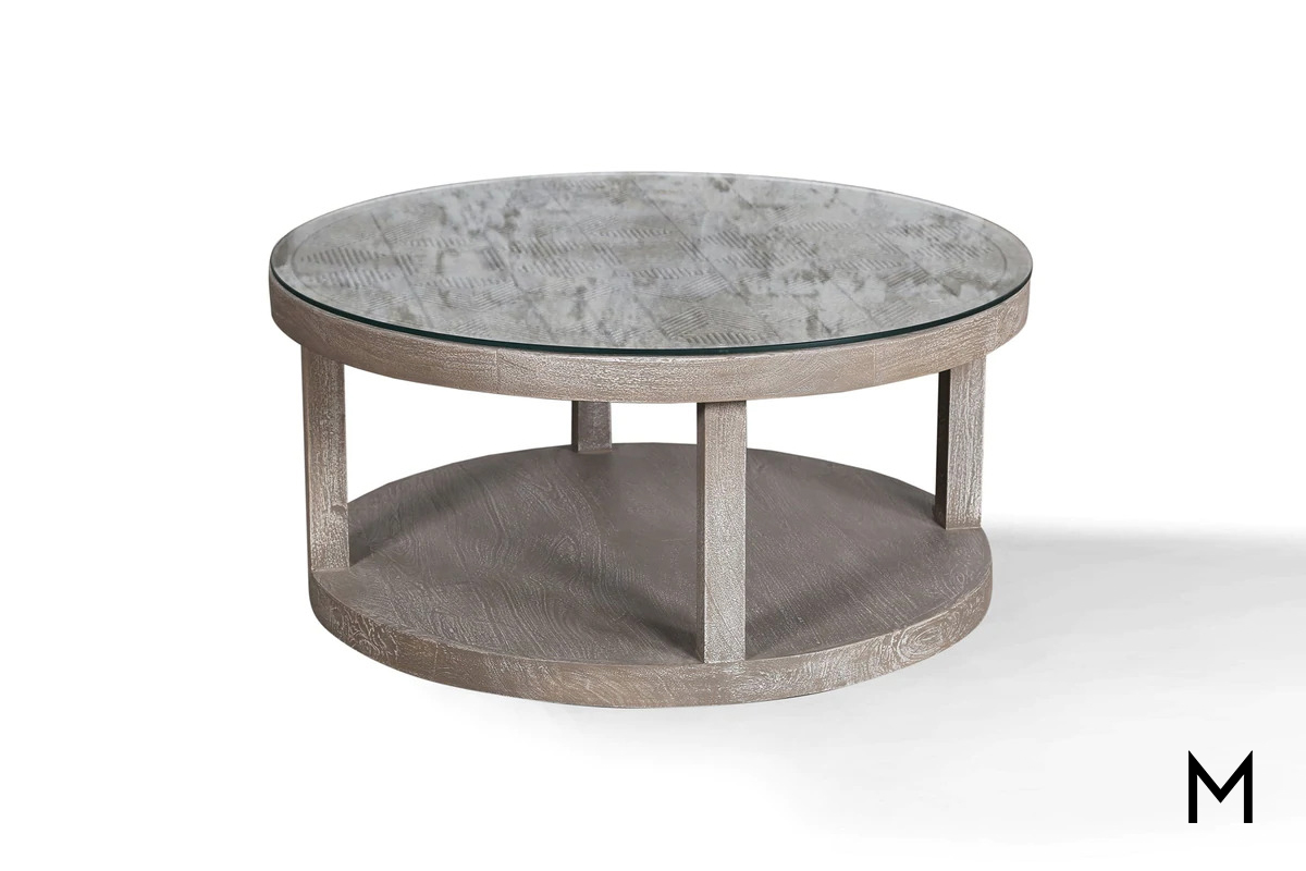Hand-Carved Cocktail Table with Glass Top