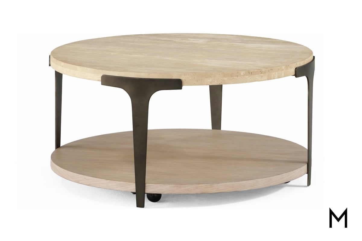 SvHjB4QEd2uOnJ54Dz6u Stone-Top Round Coffee Table with Casters - Image 1
