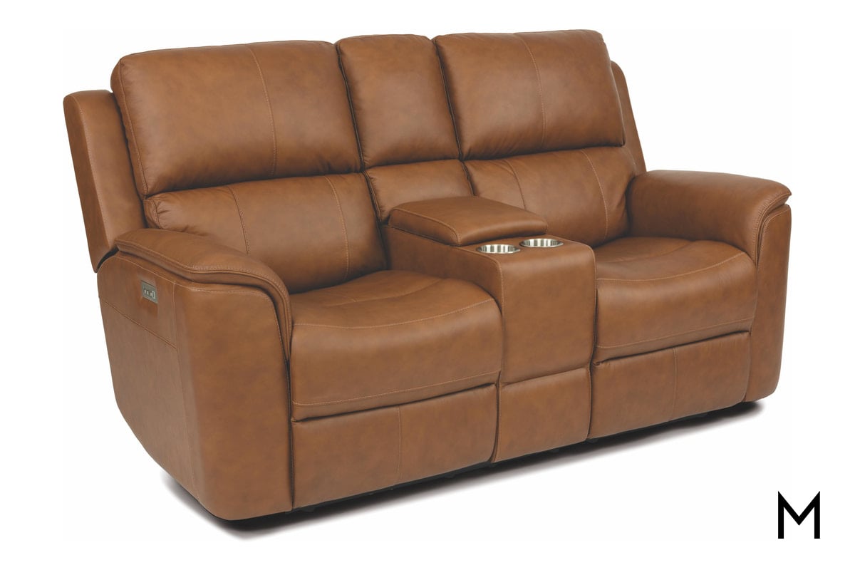 Leather Power Reclining Loveseat with Center Console