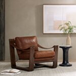 Cesar Mid-Century Modern Leather Accent Sling Chair - Image 4