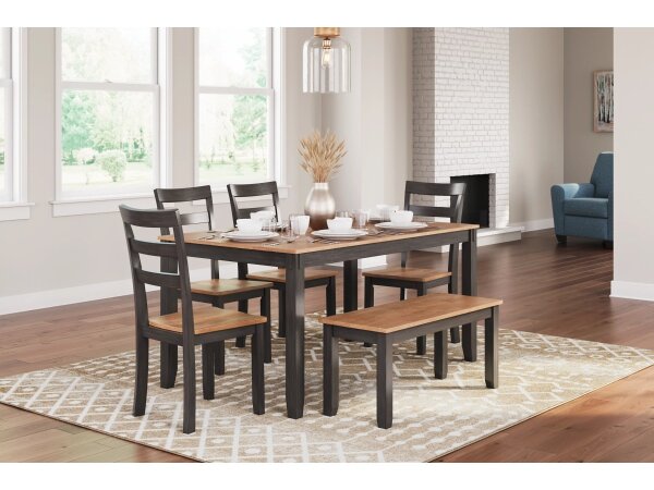 Glenhaven Farmhouse 6-Piece Dining Set with Chairs and Bench - Image 2
