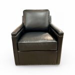 Transitional Leather Swivel Accent Chair with Nailhead Trim - Image 2