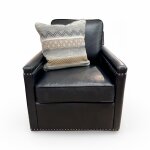 Transitional Leather Swivel Accent Chair with Nailhead Trim - Image 3
